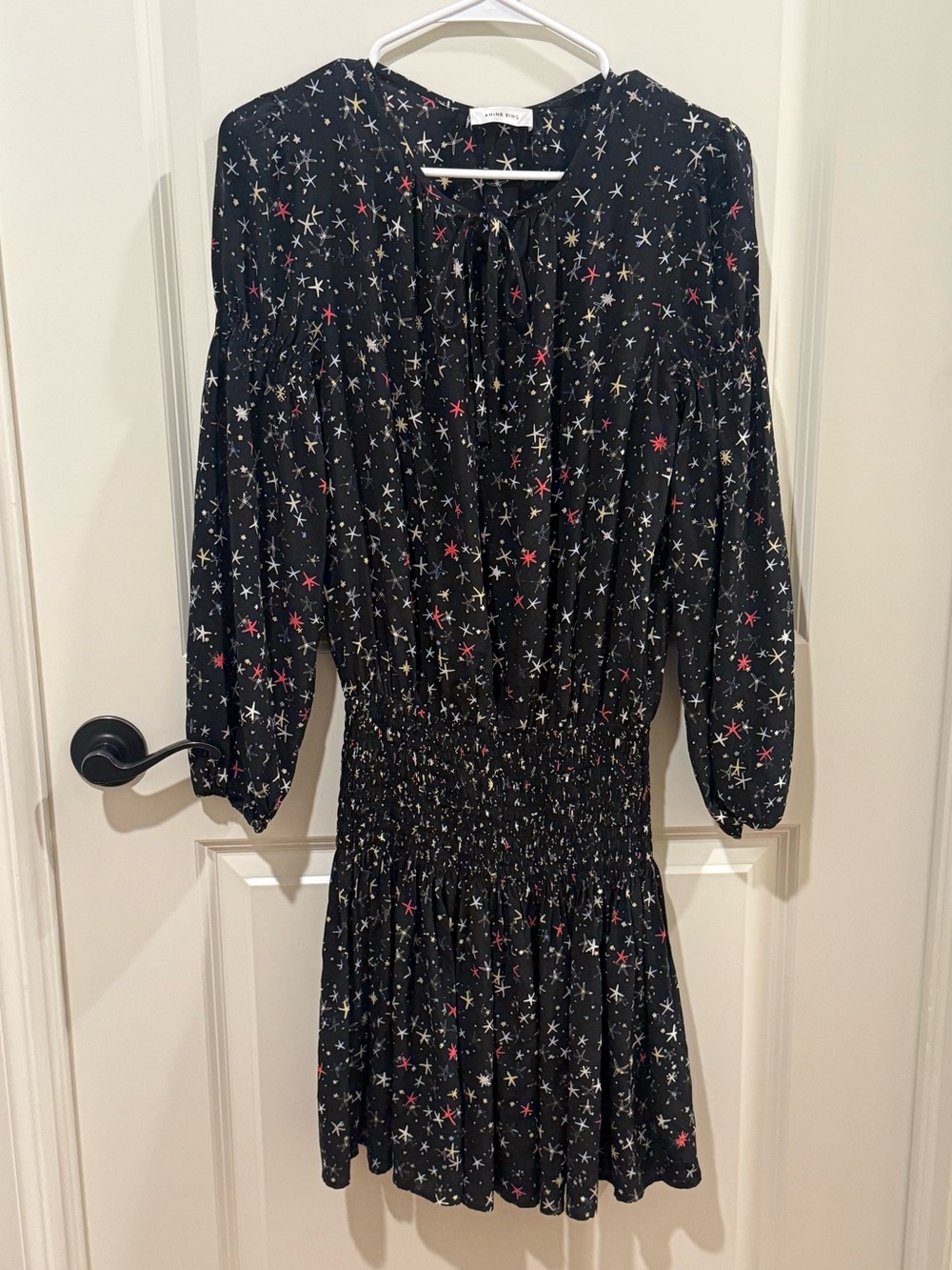 Anine Bing Martha Silk Star Printed Dress Black Small - Picture 7 of 11